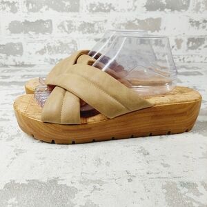 NEW Kork-Ease Faithe Brown Tan Cross Strap Platform Slide Sandals V45